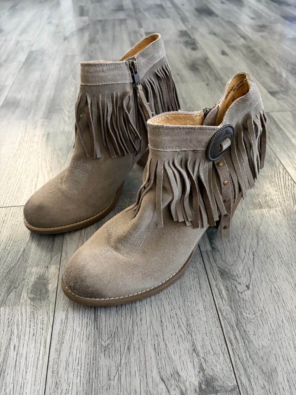 ARIAT Unbridled Fringed Suede Ankle Boots in Taupe - Women's Fashion Boot